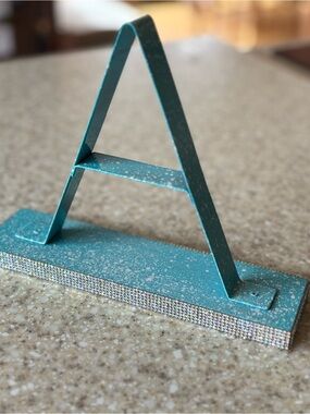 Sparkling Teal Letter “A” Stand-Seabreeze w/white splash-Rhinestone accents!
